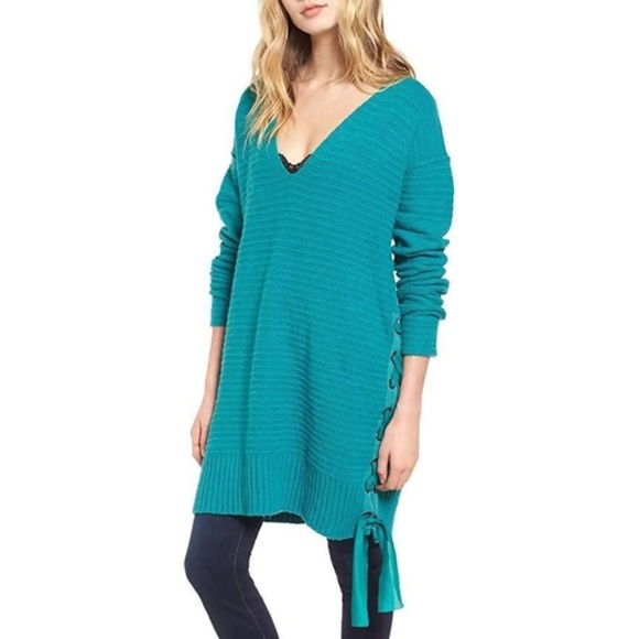 Free People Sweaters - Free People Heart it Laces Sweater S Sky